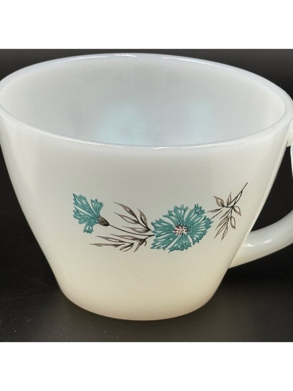 Vintage Fire King Milk Glass "Bonnie Blue Carnation" Tea Cups Set Of 6